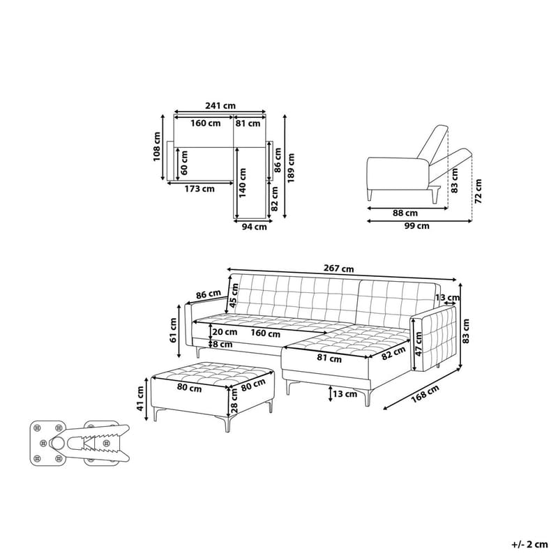 4-istuttava modulaarinen sohva Aberdeen - Vaaleanharmaa, musta/Vasenkätinen/Sametti - Huonekalut - Sohva - Moduulisohva - Moduulisohvakokonaisuus