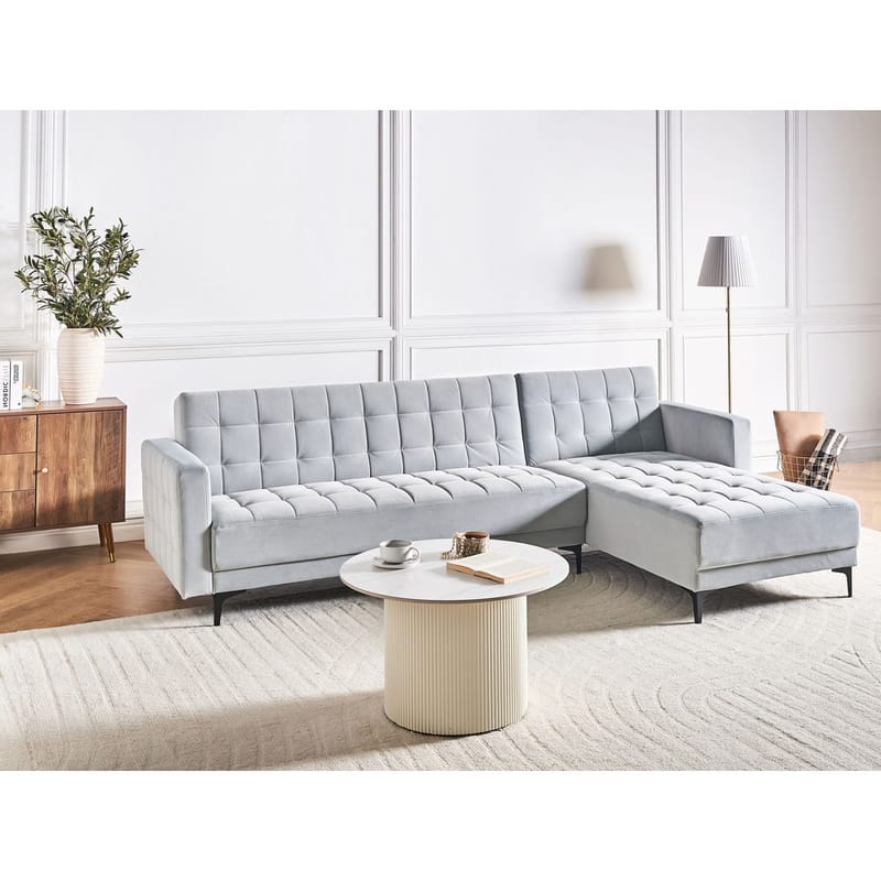 4-istuttava Vuodesohva Aberdeen - Vaaleanharmaa, musta/Vasenkätinen/Sametti - Huonekalut - Sohva - Sohvaryhmä