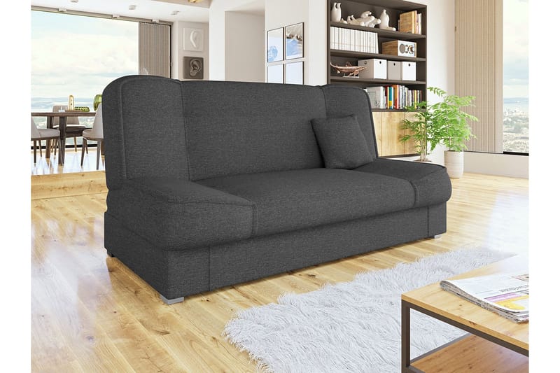 Gabi 4-istuttava pitkittäin avattava sohvasänky 175x80x80 cm säilytystilalla kangasta - Musta - Huonekalut - Sohva - Vuodesohva - 4 istuttava vuodesohva
