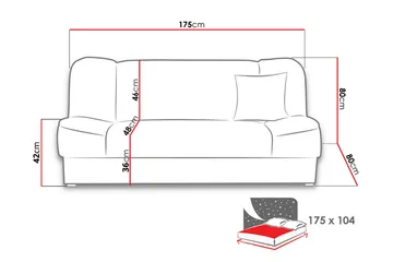 Sohva Gabi 175x80x80 cm - Monivärinen - Huonekalut - Sohva - Vuodesohva - 4 istuttava vuodesohva