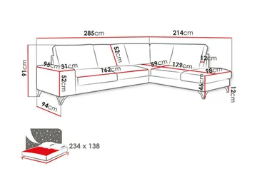 4:n ist Kulmasohva Derry 285 cm - Huonekalut - Sohva - Vuodesohva
