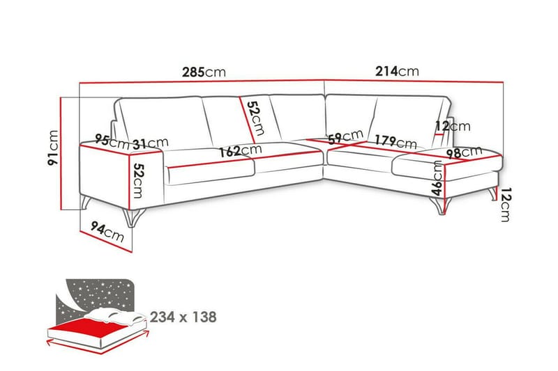 4:n ist Kulmasohva Derry 285 cm - Huonekalut - Sohva - Vuodesohva