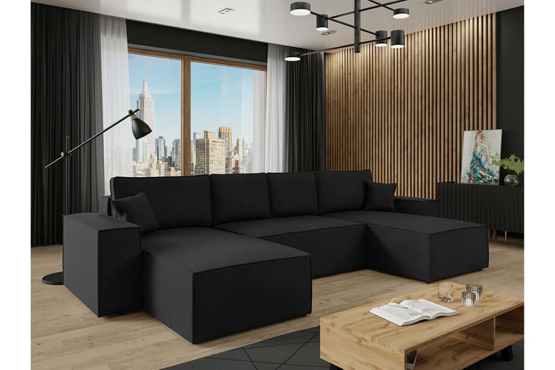 4:n ist Kulmasohva Knocklong - Musta - Huonekalut - Sohva - Vuodesohva