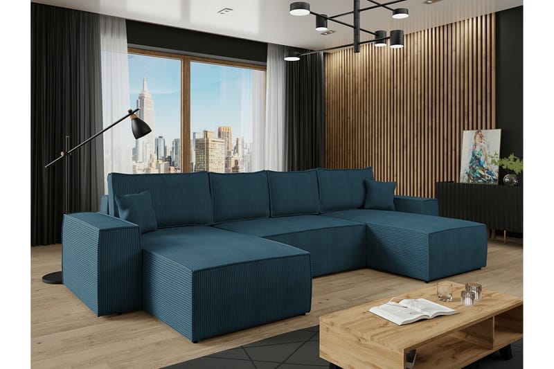 4:n ist Kulmasohva Knocklong - Sininen - Huonekalut - Sohva - Vuodesohva