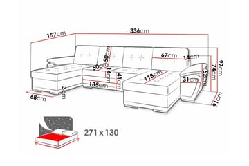4:n ist Kulmasohva Listowel - Tummanharmaa/Vaaleanharmaa - Huonekalut - Sohva - Vuodesohva