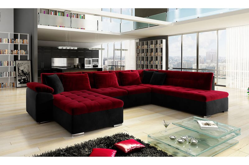 4:n ist Kulmasohva - Punainen/Musta - Huonekalut - Sohva - Vuodesohva