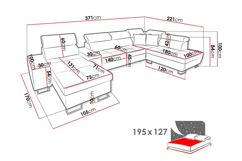 4:n ist Kulmavuodesohva Torretta Oikea - Vaaleanharmaa - Huonekalut - Sohva - Vuodesohva