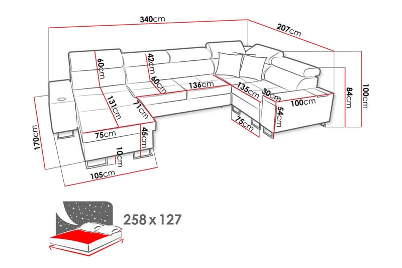 4:n ist Kulmavuodesohva Torretta Oikea - Valkoinen - Huonekalut - Sohva - Vuodesohva