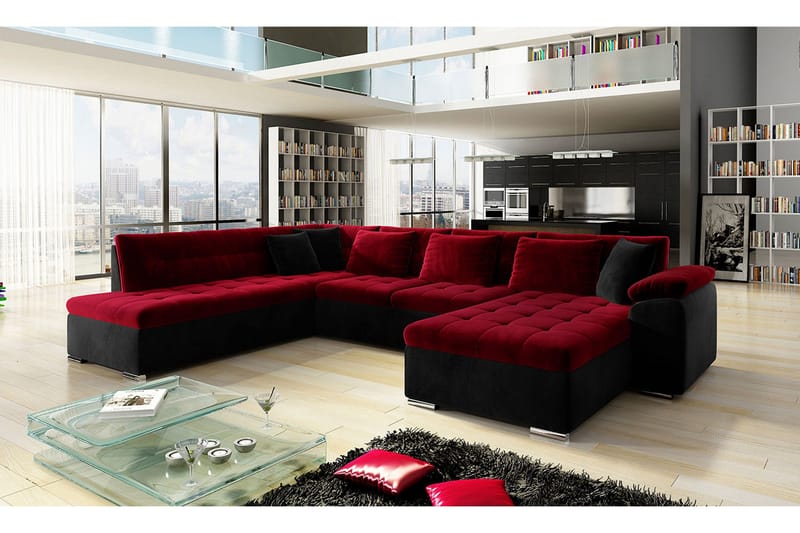 4:n ist Kulmavuodesohva - Punainen/Musta - Huonekalut - Sohva - Vuodesohva
