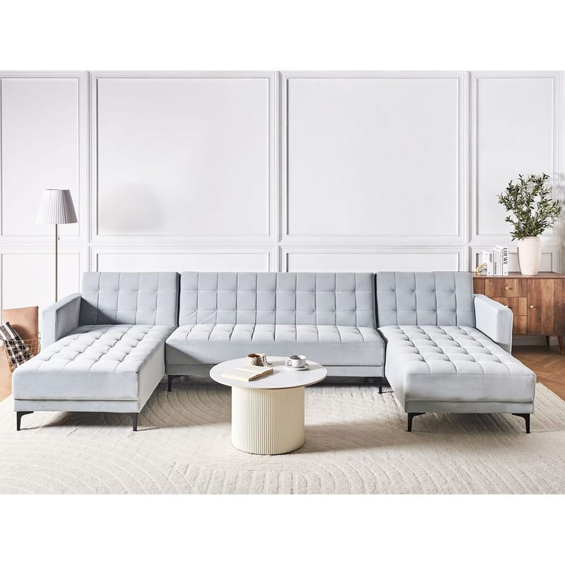 5-istuttava Modulaarinen sohva Aberdeen - Vaaleanharmaa, musta/Sametti - Huonekalut - Sohva - Moduulisohva - Moduulisohvakokonaisuus