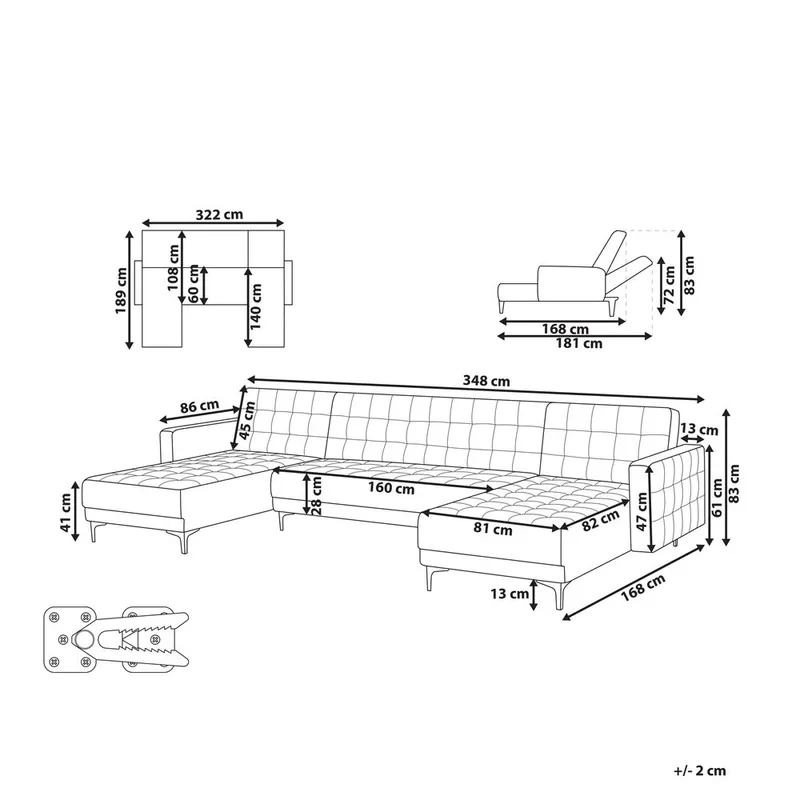 5-istuttava Modulaarinen sohva Aberdeen - Vaaleanharmaa, musta/Sametti - Huonekalut - Sohva - Moduulisohva - Moduulisohvakokonaisuus