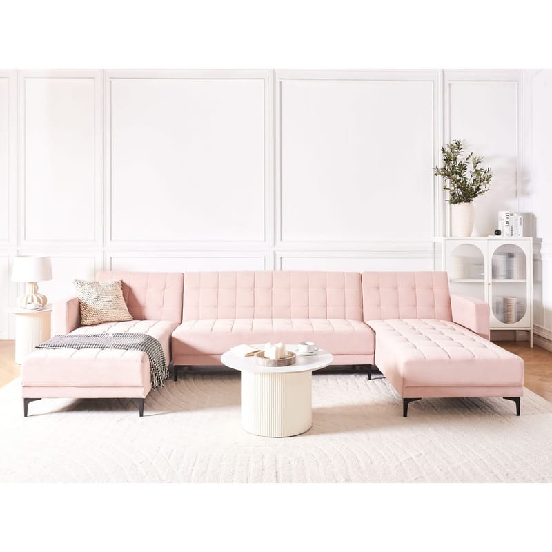 5-istuttava Vuodesohva Aberdeen - Vaaleanpunainen, Musta/Sametti - Huonekalut - Sohva - Vuodesohva