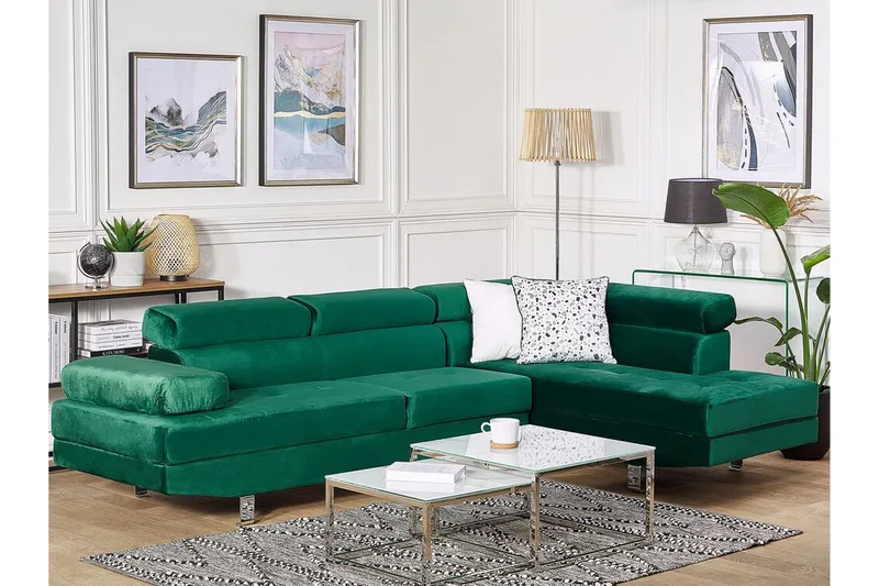 5:n ist Kulmavuodesohva Dagsvad Vasen - Sametti/Vihreä - Huonekalut - Sohva - Vuodesohva