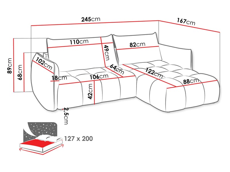 Aldvian 3-istuttava vuodesohva divaanilla - beige - Huonekalut - Sohva - Vuodesohva