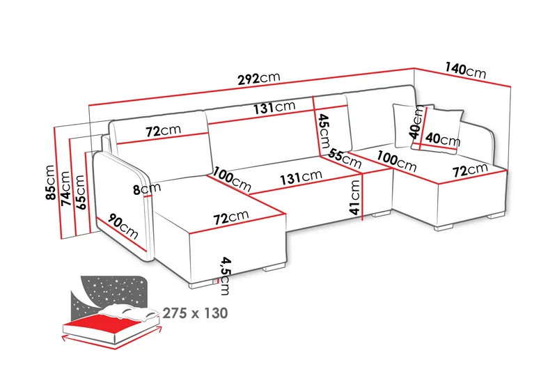 Amelus Vuodesohva 4 Hengen Sohva - Huonekalut - Sohva - Vuodesohva
