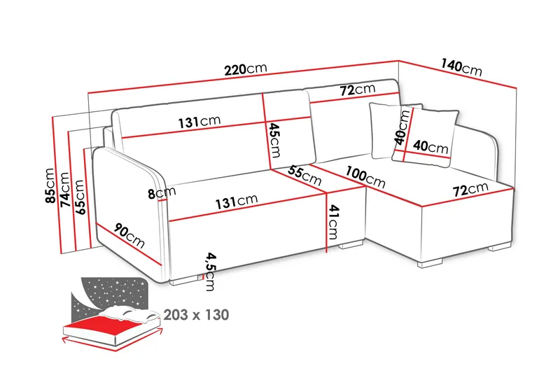 Amelus Vuodesohva 4-Istuttavalla Divaanilla - Harmaa - Huonekalut - Sohva - Vuodesohva
