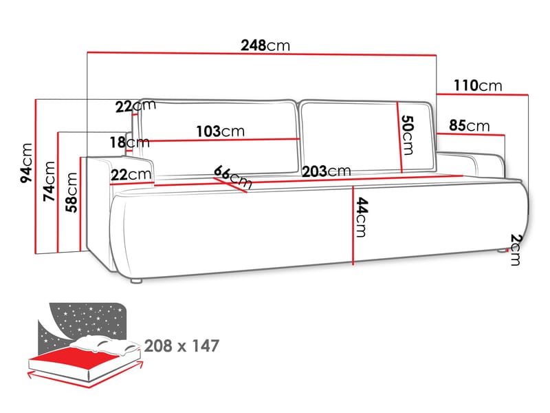 Avignon Vuodesohva 3istuttava - Valkoinen - Huonekalut - Sohva - Vuodesohva - 3 istuttava vuodesohva