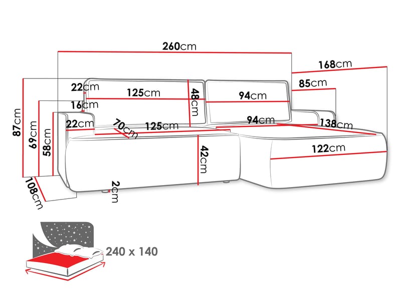 Avignon Vuodesohva divaanilla 3istuttava - Valkoinen - Huonekalut - Sohva - Vuodesohva