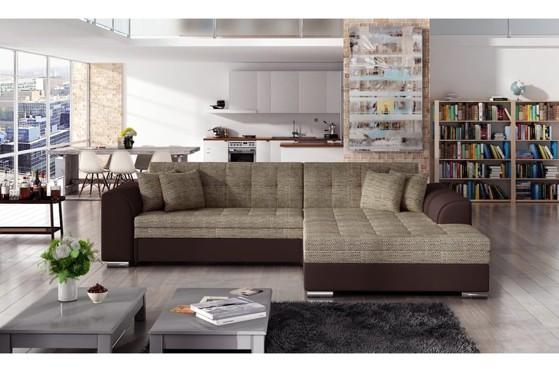 Bäddsoffa Beige, Brun Högervänd