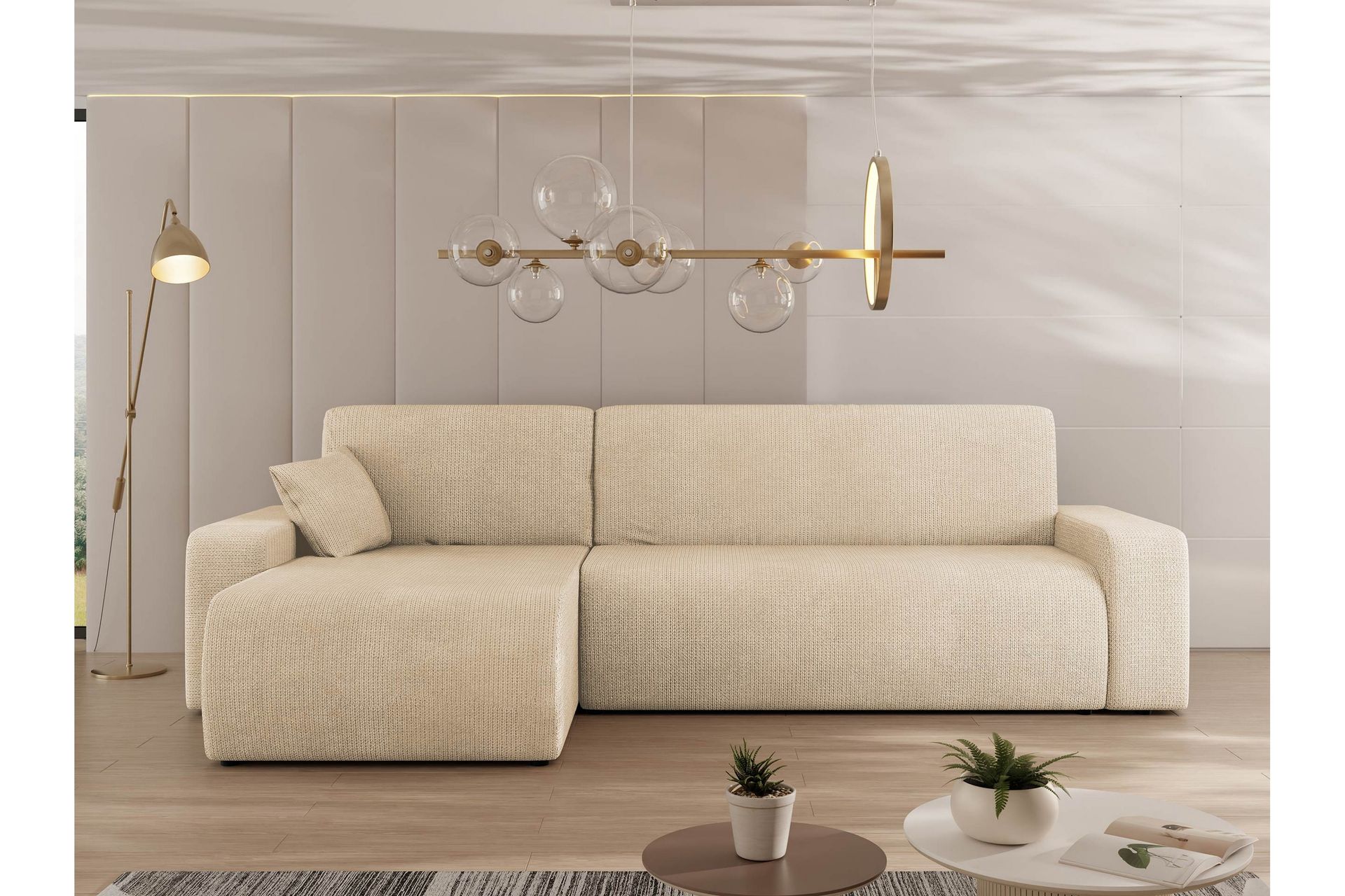 Barile Vuodesohva Divaanilla 3-istuttava Plyysi - Beige - Huonekalut - Sohva - Vuodesohva