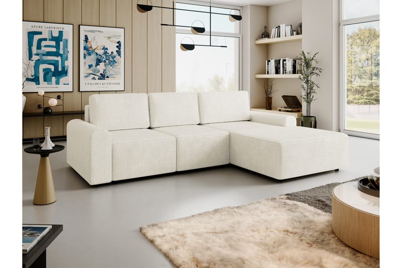 Bella Vuodesohva Divaanilla 3-istuttava Plyysi - Beige - Huonekalut - Sohva - Vuodesohva