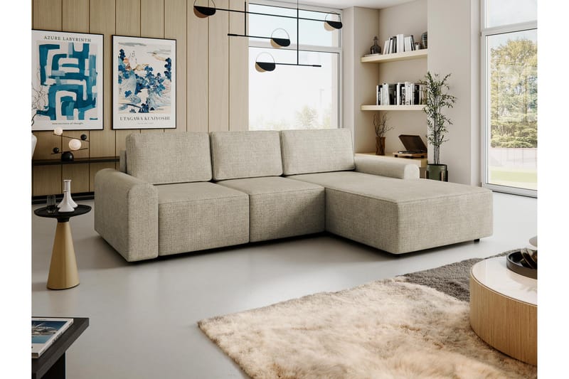 Bella Vuodesohva Divaanilla 3-istuttava Plyysi - Beige - Huonekalut - Sohva - Vuodesohva