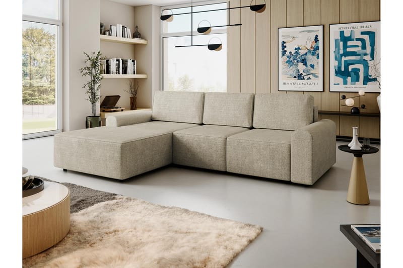 Bella Vuodesohva Divaanilla 3-istuttava Plyysi - Beige - Huonekalut - Sohva - Vuodesohva
