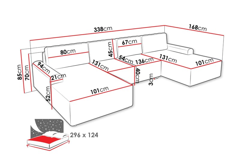 Bella Vuodesohva Tuplalevon 4-istuttava Plyysi - Harmaa - Huonekalut - Sohva - Vuodesohva