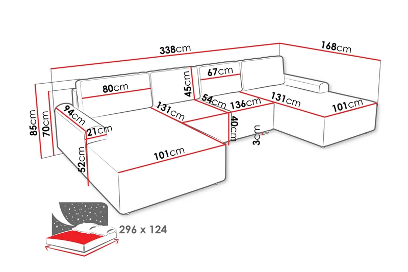 Bella Vuodesohva Tuplalevon 4-istuttava Plyysi - Harmaa - Huonekalut - Sohva - Vuodesohva
