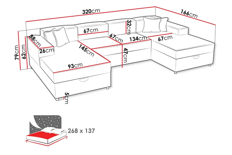 Bizantine Vuodesohva 4 Hengen Sohva - Valkoinen/Musta - Huonekalut - Sohva - Vuodesohva