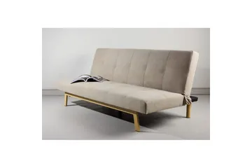 Bodil 2-istuttava mukava nappikoristeltu vuodesohva kangasta puujaloilla - Beige - Huonekalut - Sohva - Vuodesohva