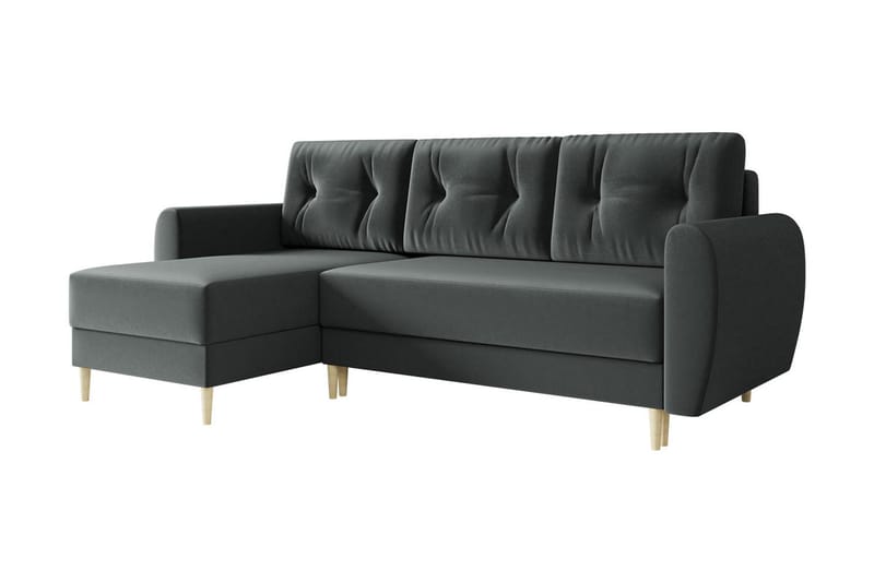 Bornalle 3-istuttava l-muotoinen vuodesohva 130x200 cm säilytystilalla samettia, Harmaa
