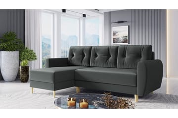 Bornalle 3-istuttava l-muotoinen vuodesohva 130x200 cm säilytystilalla samettia - Harmaa - Huonekalut - Sohva - Vuodesohva