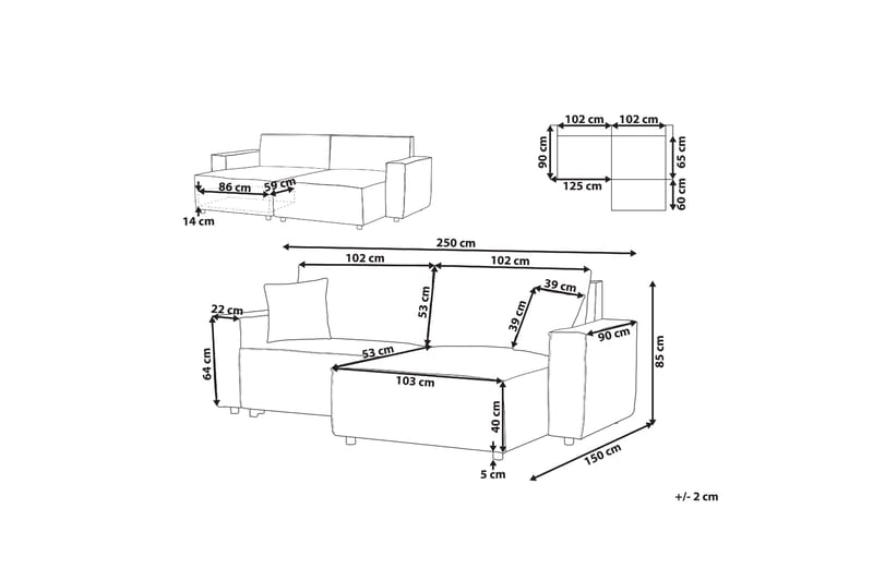 Brian Kulmavuodesohva 3-istuttava - Tummanharmaa - Huonekalut - Sohva - Vuodesohva
