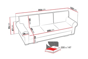 Bukett Vuodesohva 256x103x95 cm - Huonekalut - Sohva - Vuodesohva - 3 istuttava vuodesohva