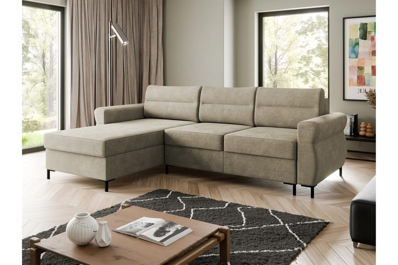 Busness Vuodesohva Divaanilla 3-istuttava Plyysi - Beige - Huonekalut - Sohva - Vuodesohva