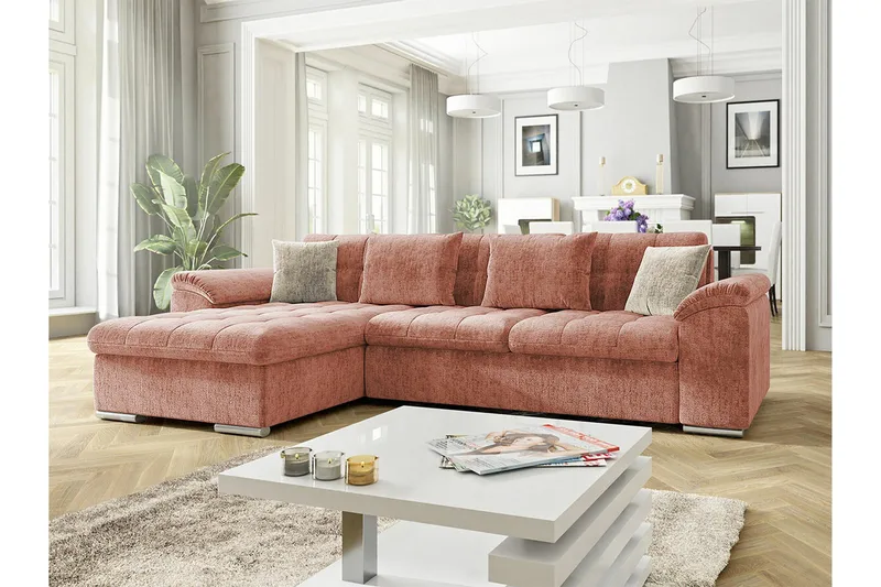 Camior 3-sits Hörnbäddsoffa NO_BRAND Pink - Huonekalut - Sohva - Vuodesohva