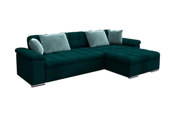 Camior 4-istuttava oikeanpuoleinen kulmavuodesohva 129x227 cm samettia säilytystilalla - Vihreä - Huonekalut - Sohva - Vuodesohva