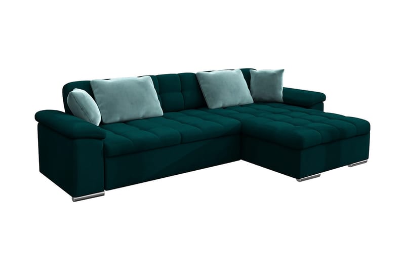 Camior 4-istuttava oikeanpuoleinen kulmavuodesohva 129x227 cm samettia säilytystilalla, Vihreä