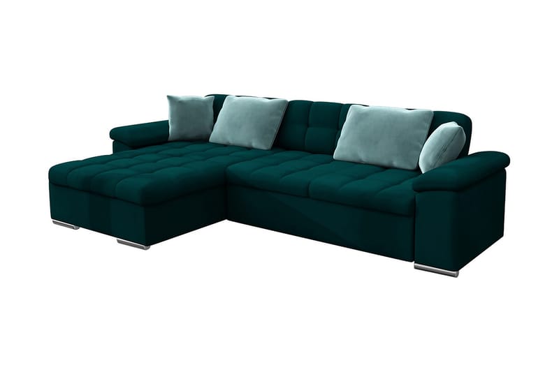 Camior 4-istuttava vasemmanpuoleinen kulmavuodesohva 129x227 cm samettia säilytystilalla, Vihreä