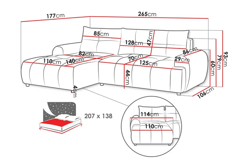 Ceibo Vuodesohva Divaanilla 3-istuttava - Musta - Huonekalut - Sohva - Vuodesohva