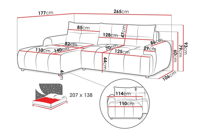 Ceibo Vuodesohva Divaanilla 3-istuttava Plyysi - Harmaa - Huonekalut - Sohva - Vuodesohva