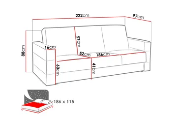 Cenia Vuodesohva 222x97x88 cm - Huonekalut - Sohva - Vuodesohva - 3 istuttava vuodesohva