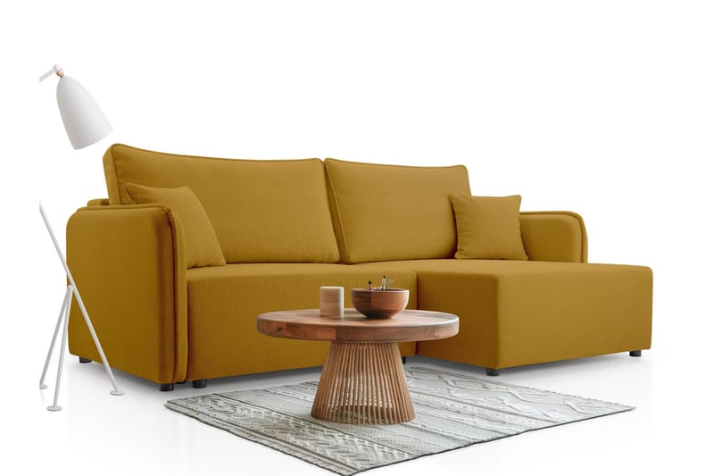 Chandru Vuodesohva Divaanilla 3-istuttava Plyysi - Keltainen - Huonekalut - Sohva - Vuodesohva