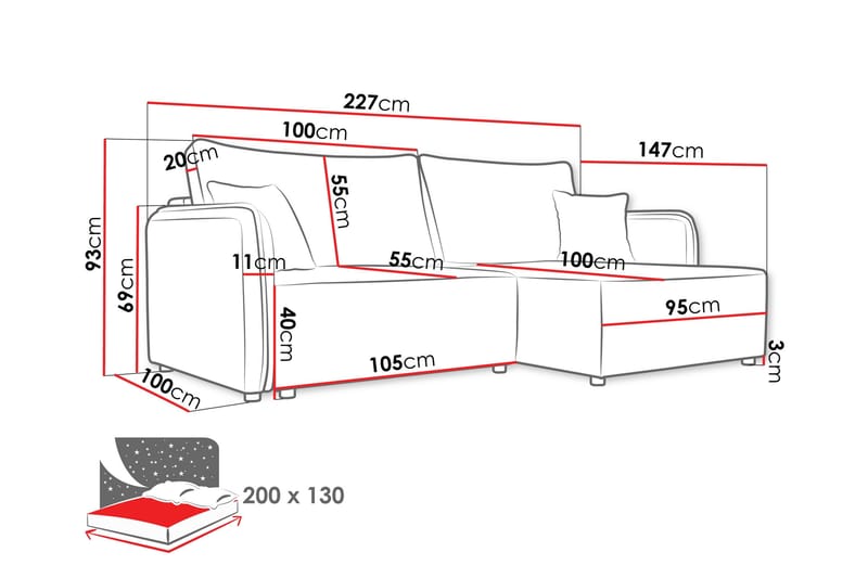 Chandru Vuodesohva Divaanilla 3-istuttava Plyysi - Keltainen - Huonekalut - Sohva - Vuodesohva