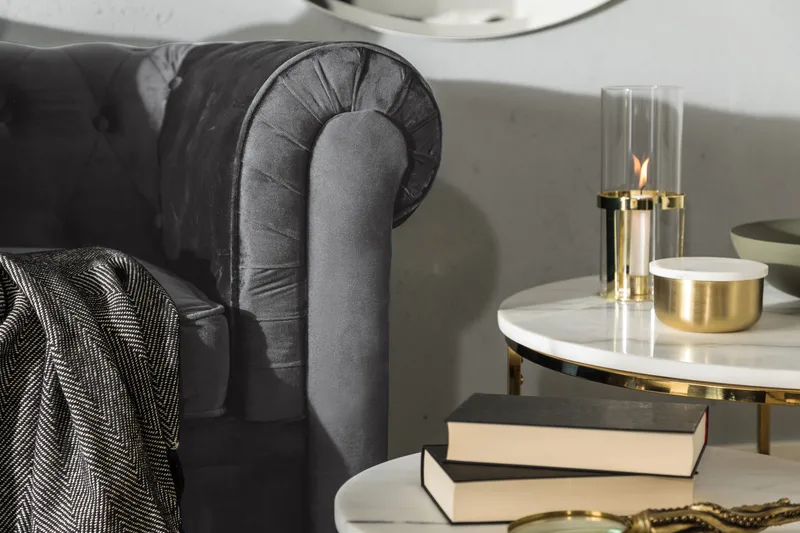 Chesterfield Deluxe 3-istuttava eteenpäin avattava vuodesohva sametista - Tummanharmaa Sametti - Huonekalut - Sohva - Vuodesohva - 3 istuttava vuodesohva