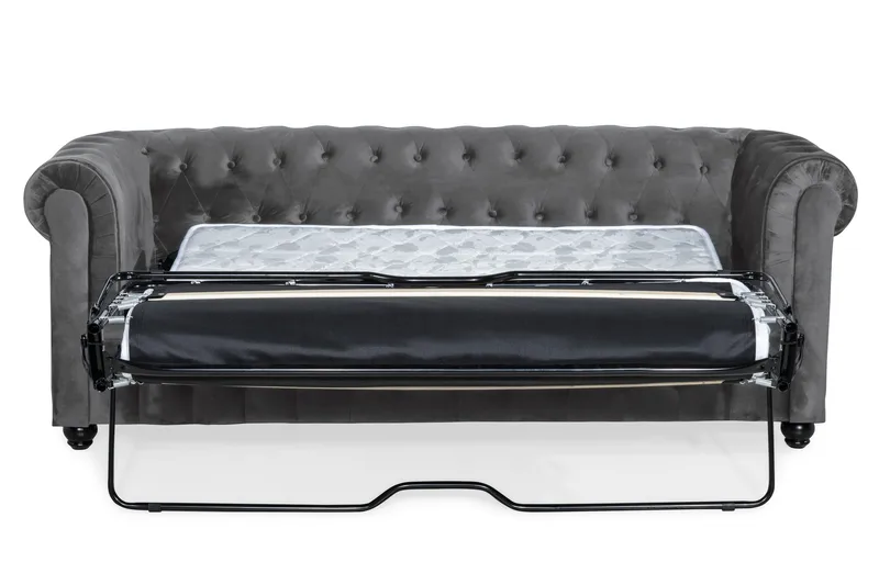 Chesterfield Deluxe 3-istuttava eteenpäin avattava vuodesohva sametista - Tummanharmaa Sametti - Huonekalut - Sohva - Vuodesohva - 3 istuttava vuodesohva