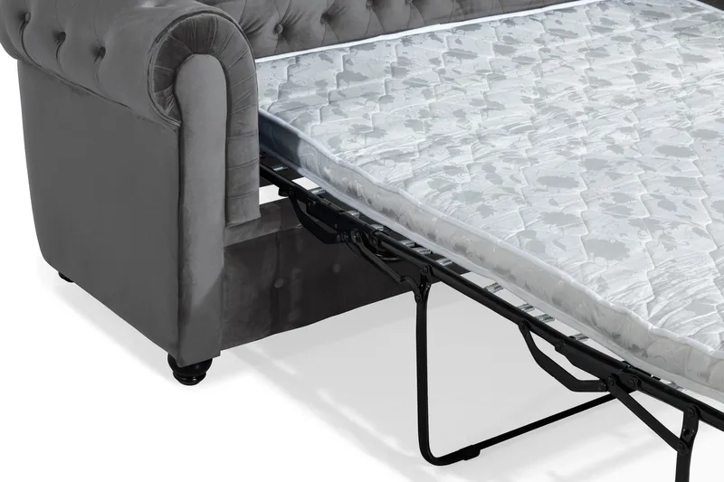 Chesterfield Deluxe 3-istuttava eteenpäin avattava vuodesohva sametista - Tummanharmaa Sametti - Huonekalut - Sohva - Vuodesohva - 3 istuttava vuodesohva