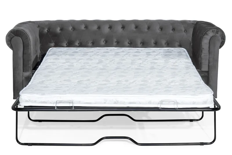 Chesterfield Deluxe 3-istuttava eteenpäin avattava vuodesohva sametista - Tummanharmaa Sametti - Huonekalut - Sohva - Vuodesohva - 3 istuttava vuodesohva