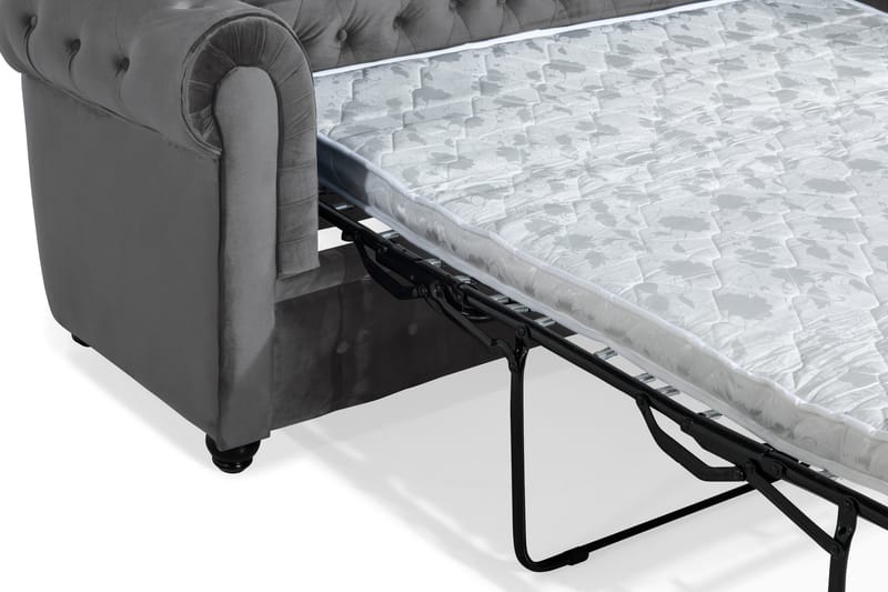 Chesterfield Deluxe 3-istuttava Etupyöreä vuodesohva sametissa - Tummanharmaa Sametti - Huonekalut - Sohva - Vuodesohva - 3 istuttava vuodesohva